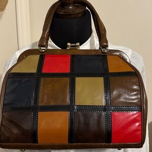 VTG 1960s Vegan Leather Multicolor Kisslock Patchwork Shoulder Bag
